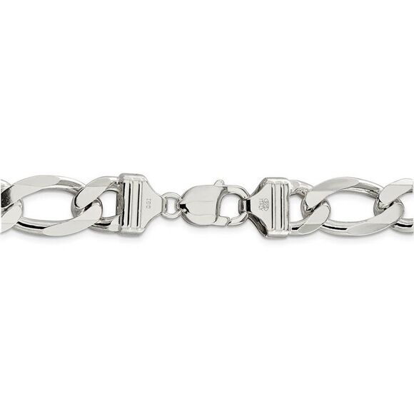 Men's 13.5mm, Sterling Silver, Solid Figaro Chain Necklace, 26 Inch